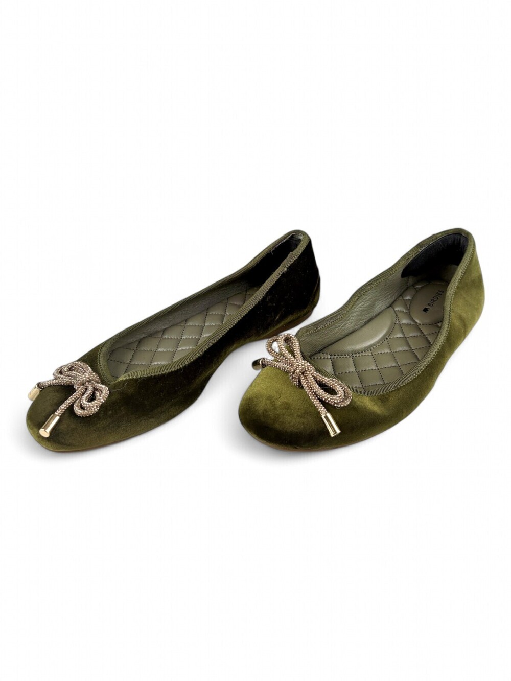 Birdies Women's Velvet Ballet Flats Olive Green Size 6